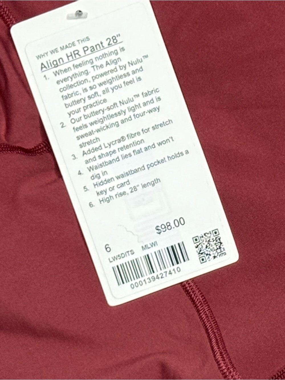 LULULEMON ALIGN HIGH RISE PANT 28” NWT - Picture 3 of 4